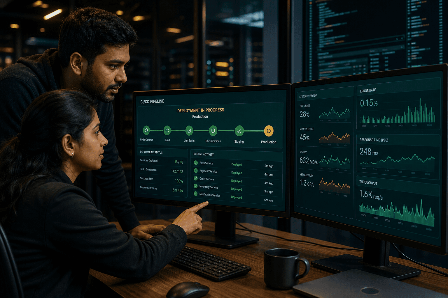 Engineers preparing a production cloud deployment