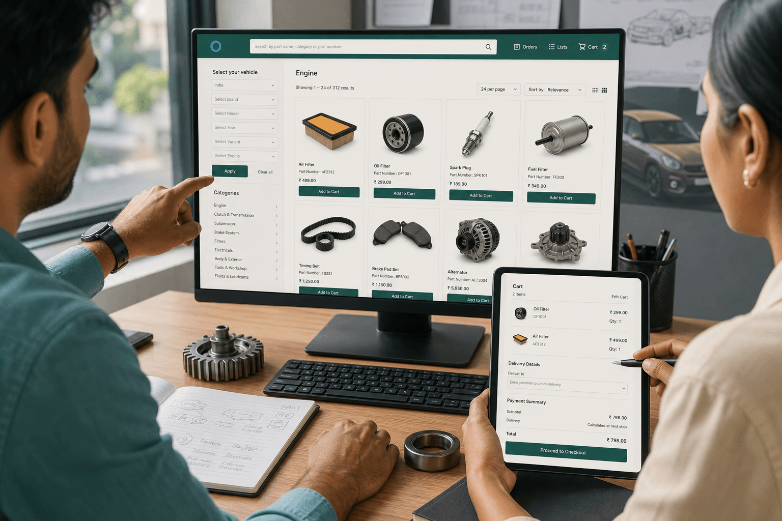 Commerce team reviewing a headless product catalog