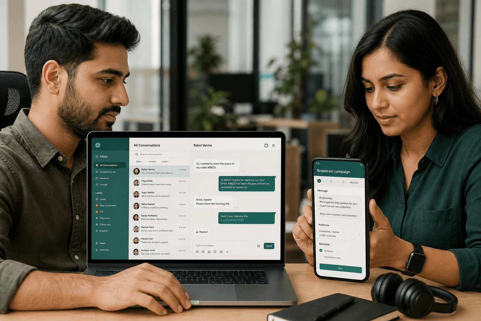 Operations team managing multi-channel messaging workflows